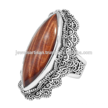 Attrayante Tiger Eye Gemme Naturelle Avec Argent Sterling Bague Designer Designer Bijoux